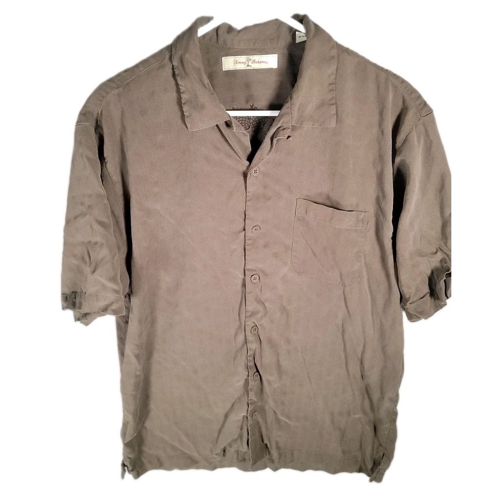 Tommy Bahama Shirt Mens M Brown 100% Silk Camp Cuban Resort Coastal Tropical